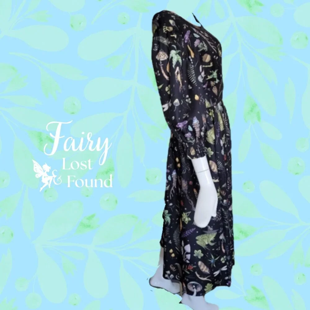 🍄50% CORAMOON Black Midi Dress Sz M Witch Print - Picture 6 of 8